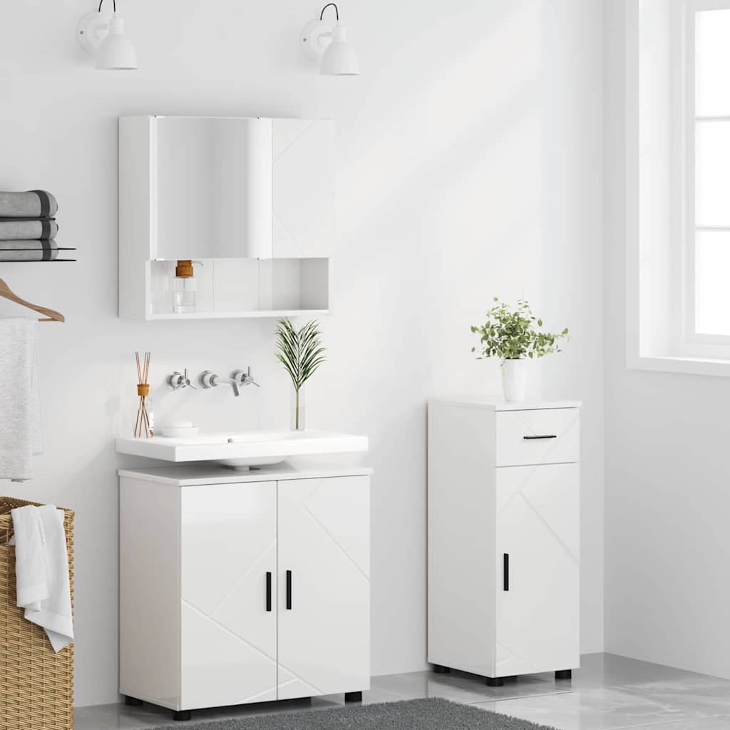 Set namještaja za kupaonicu s ladicama 3 pcs Visoki sjaj bijela