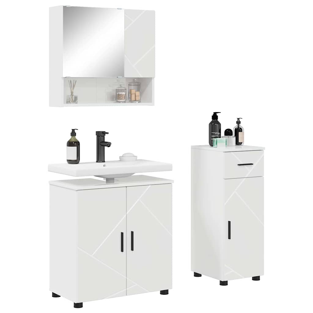 Set namještaja za kupaonicu s ladicama 3 pcs Visoki sjaj bijela