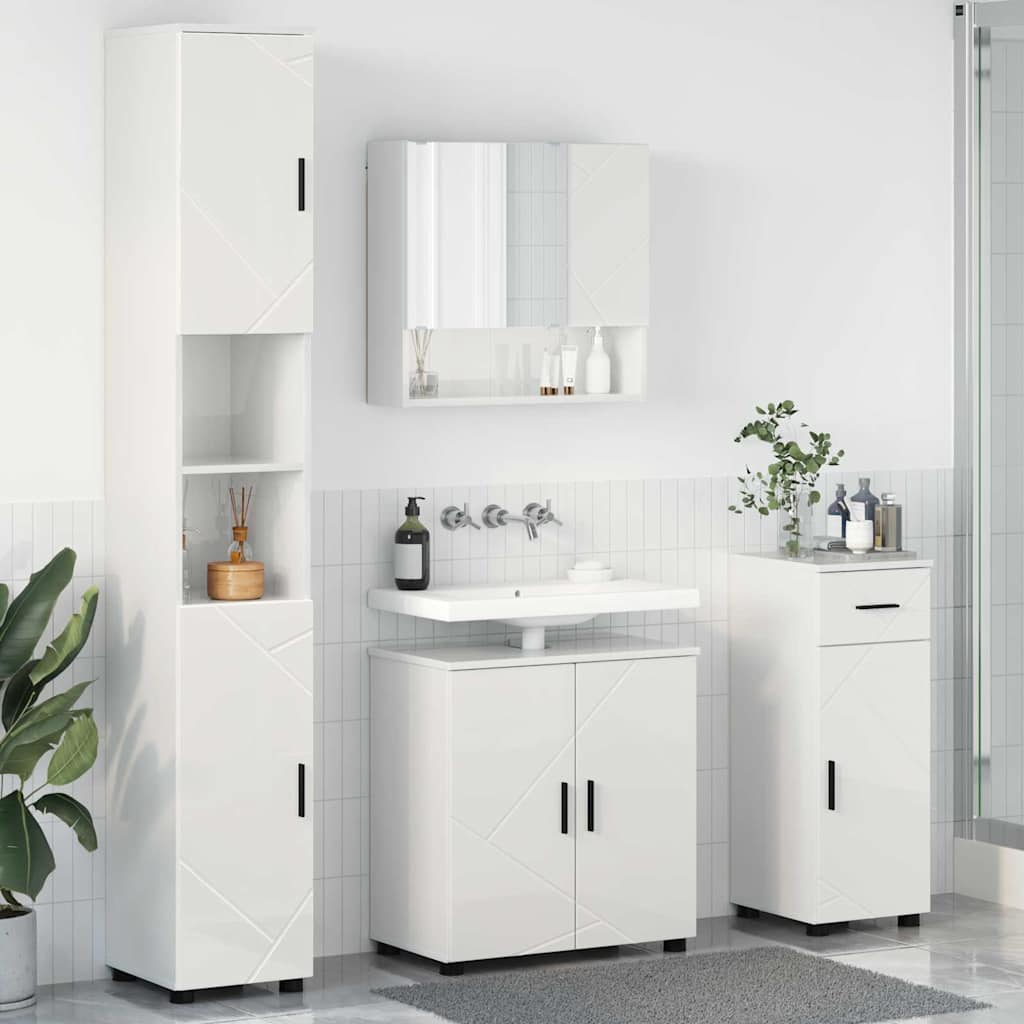 Set namještaja za kupaonicu s ladicama 4 pcs Visoki sjaj bijela