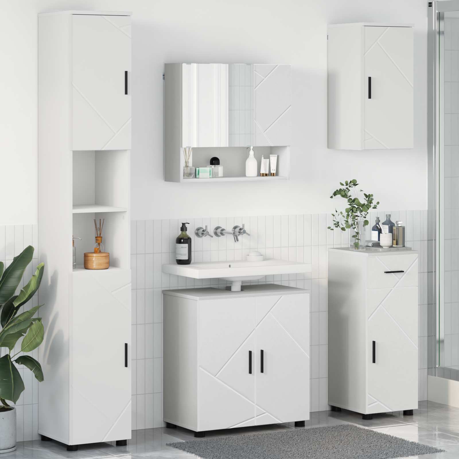 Set namještaja za kupaonicu s ladicama Zidne 5 pcs Bijelo