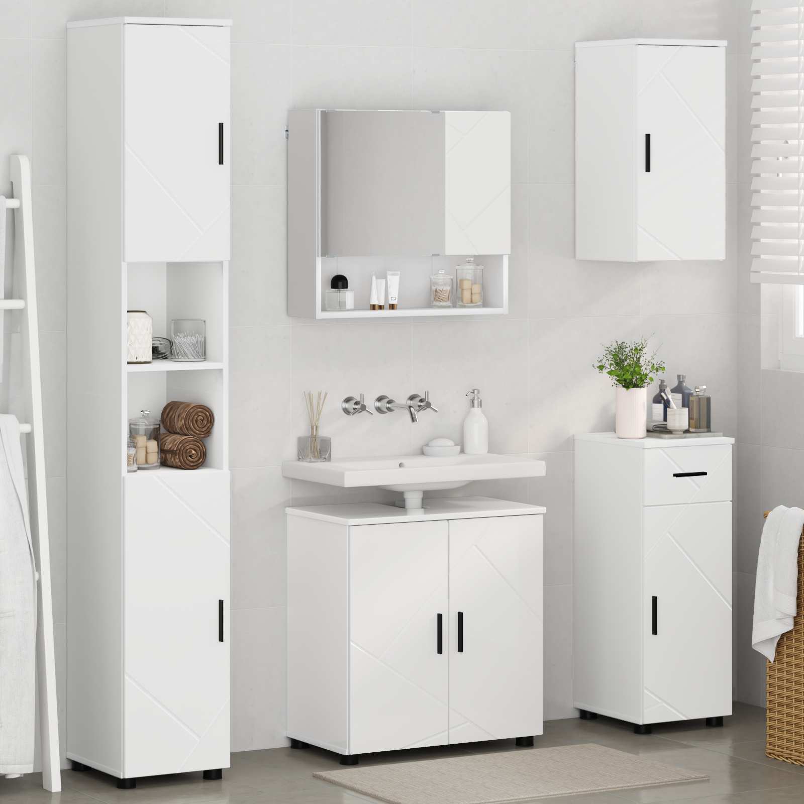 Set namještaja za kupaonicu s ladicama Zidne 5 pcs Bijelo