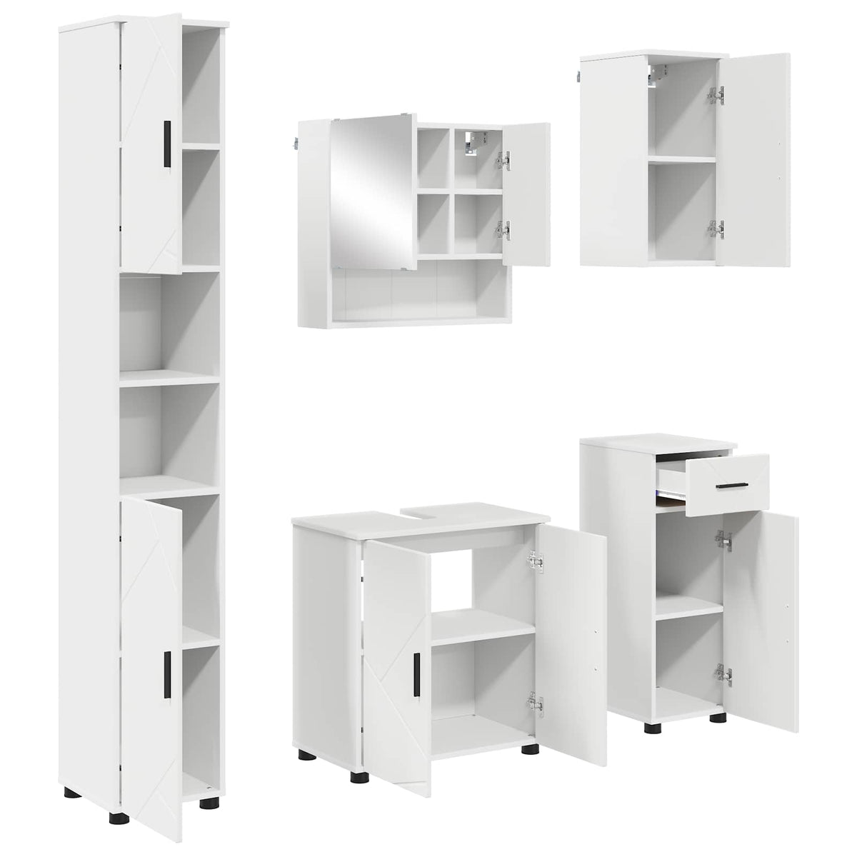 Set namještaja za kupaonicu s ladicama Zidne 5 pcs Bijelo