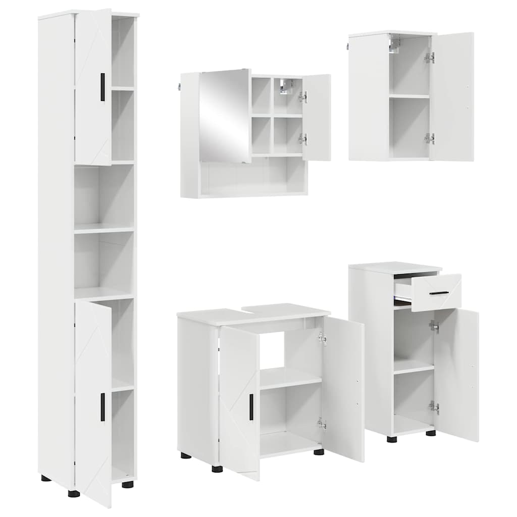 Set namještaja za kupaonicu s ladicama 5 pcs Visoki sjaj bijela