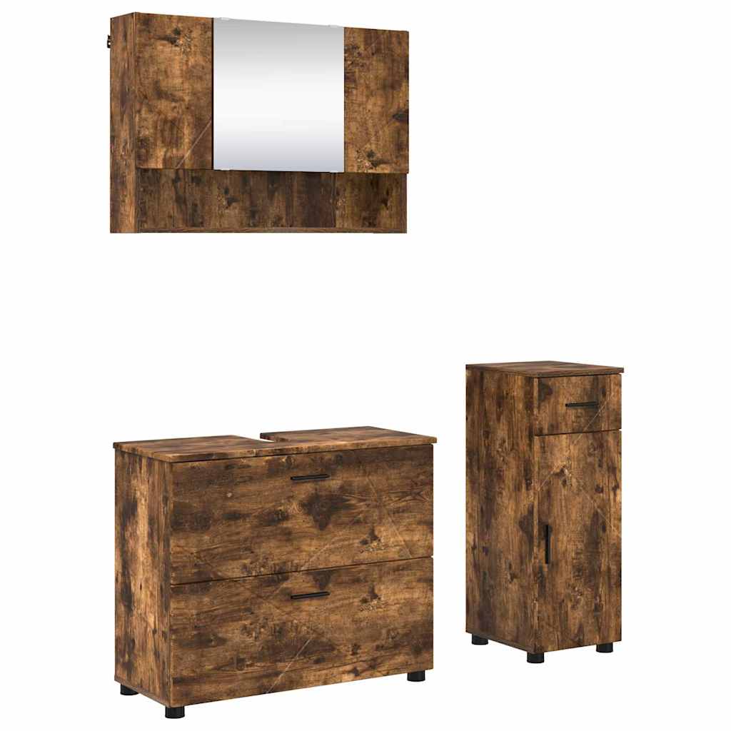 Set namještaja za kupaonicu 3 kom. Dimljeni hrast Smeđa 76,5 x 35 x 64 cm