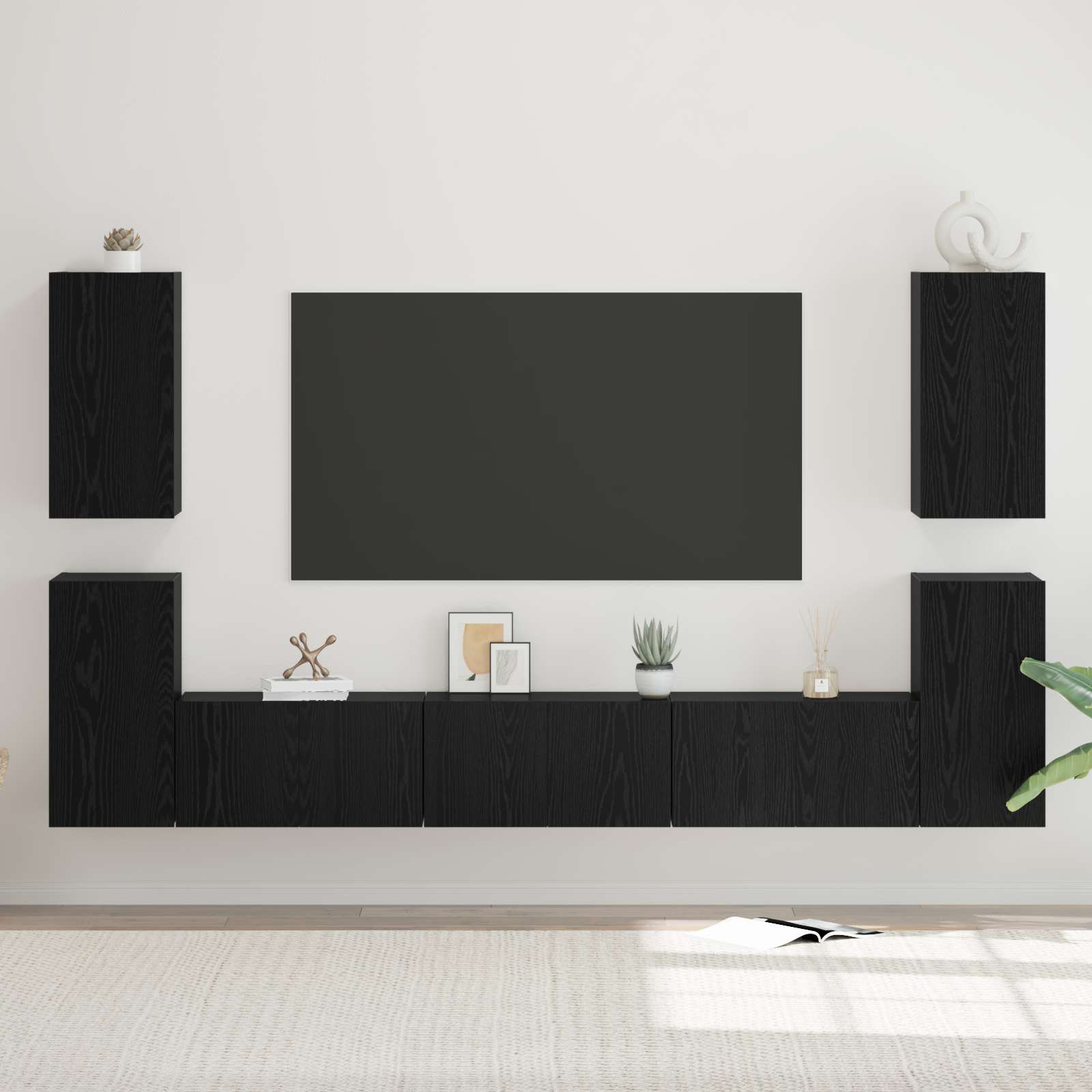 Set TV komoda Zidne Crni hrast Konstruirano drvo