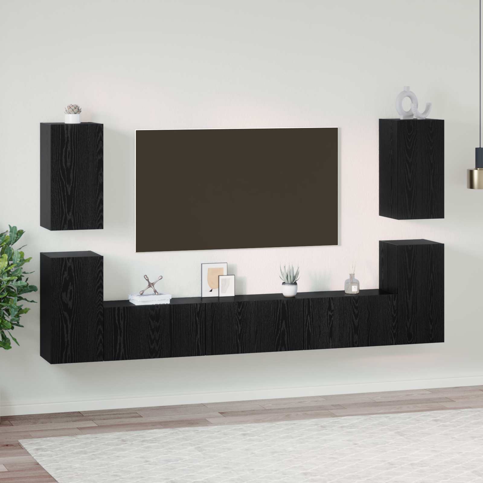 Set TV komoda Zidne Crni hrast Konstruirano drvo