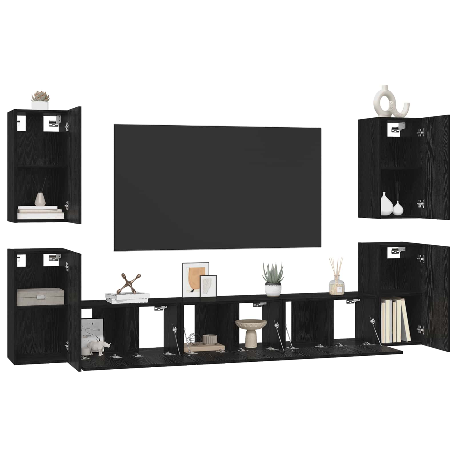 Set TV komoda Zidne Crni hrast Konstruirano drvo