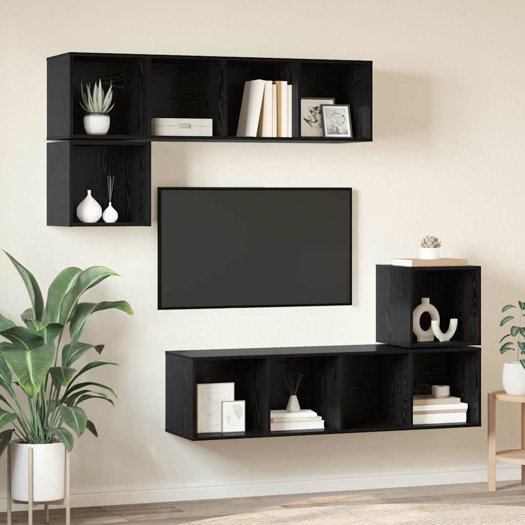 Set TV komoda Zidne 4 pcs Crni hrast Konstruirano drvo