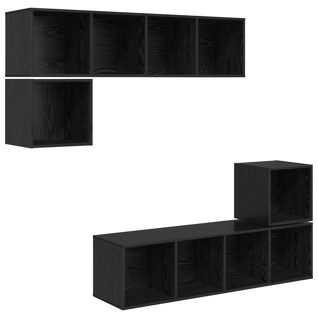 Set TV komoda Zidne 4 pcs Crni hrast Konstruirano drvo