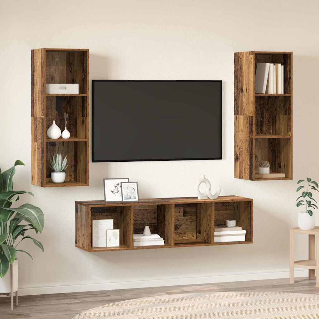 Set TV komoda Zidne 3 pcs Staro drvo Konstruirano drvo