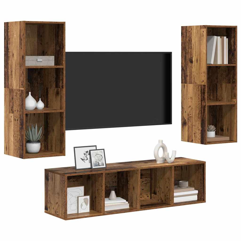 Set TV komoda Zidne 3 pcs Staro drvo Konstruirano drvo
