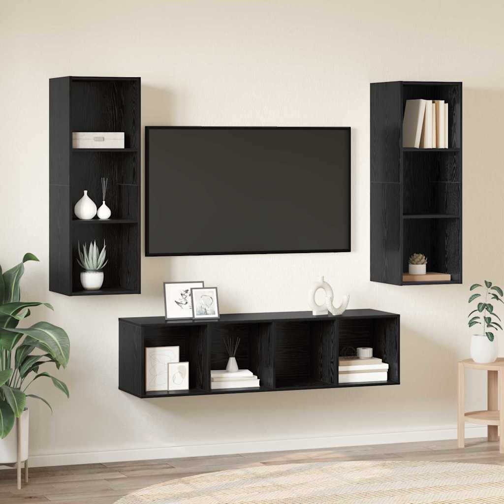 Set TV komoda Zidne 3 pcs Crni hrast Konstruirano drvo