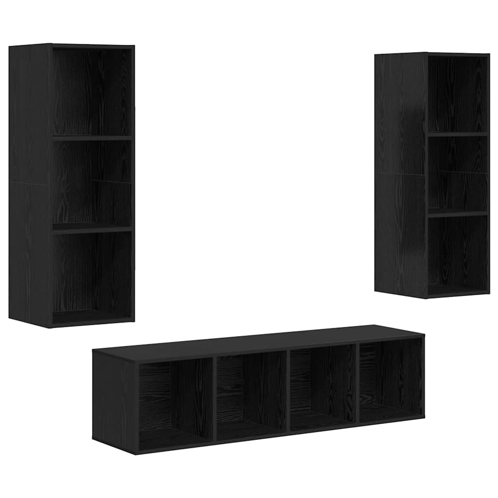 Set TV komoda Zidne 3 pcs Crni hrast Konstruirano drvo