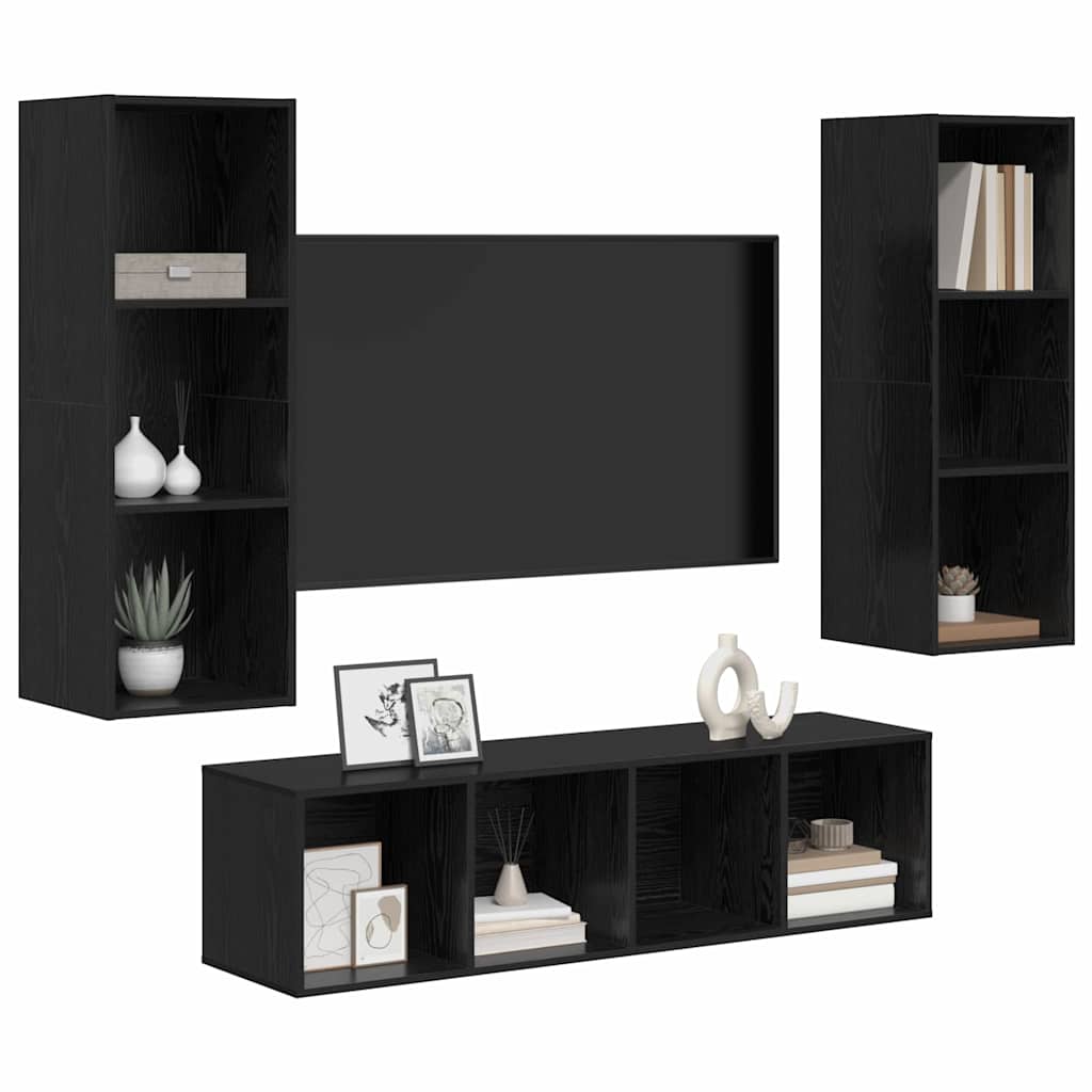 Set TV komoda Zidne 3 pcs Crni hrast Konstruirano drvo