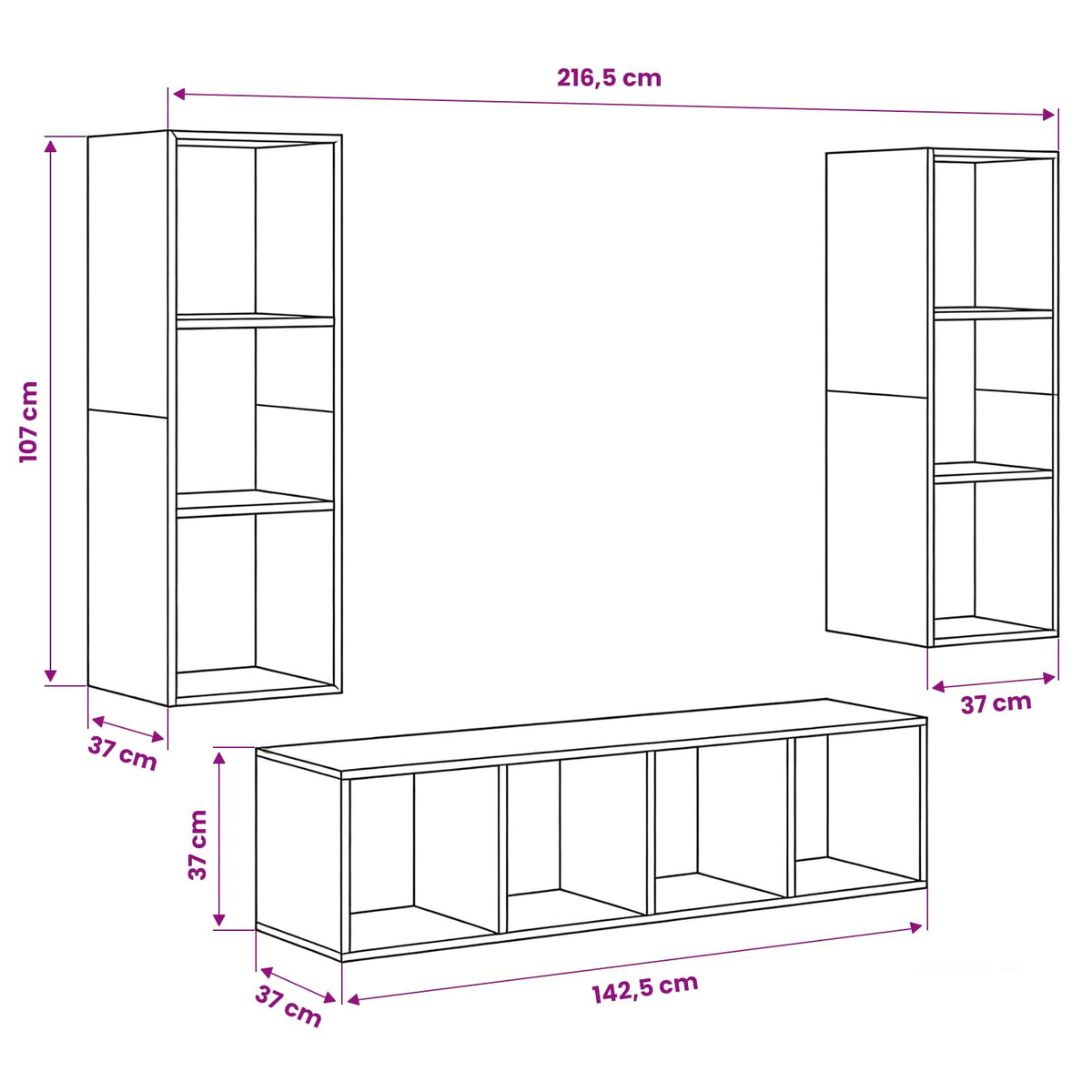 Set TV komoda Zidne 3 pcs Crni hrast Konstruirano drvo