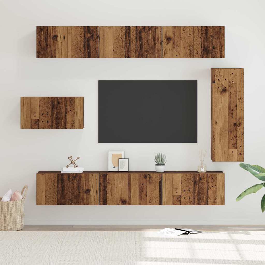 Set TV komoda Zidne 8 pcs Staro drvo Konstruirano drvo