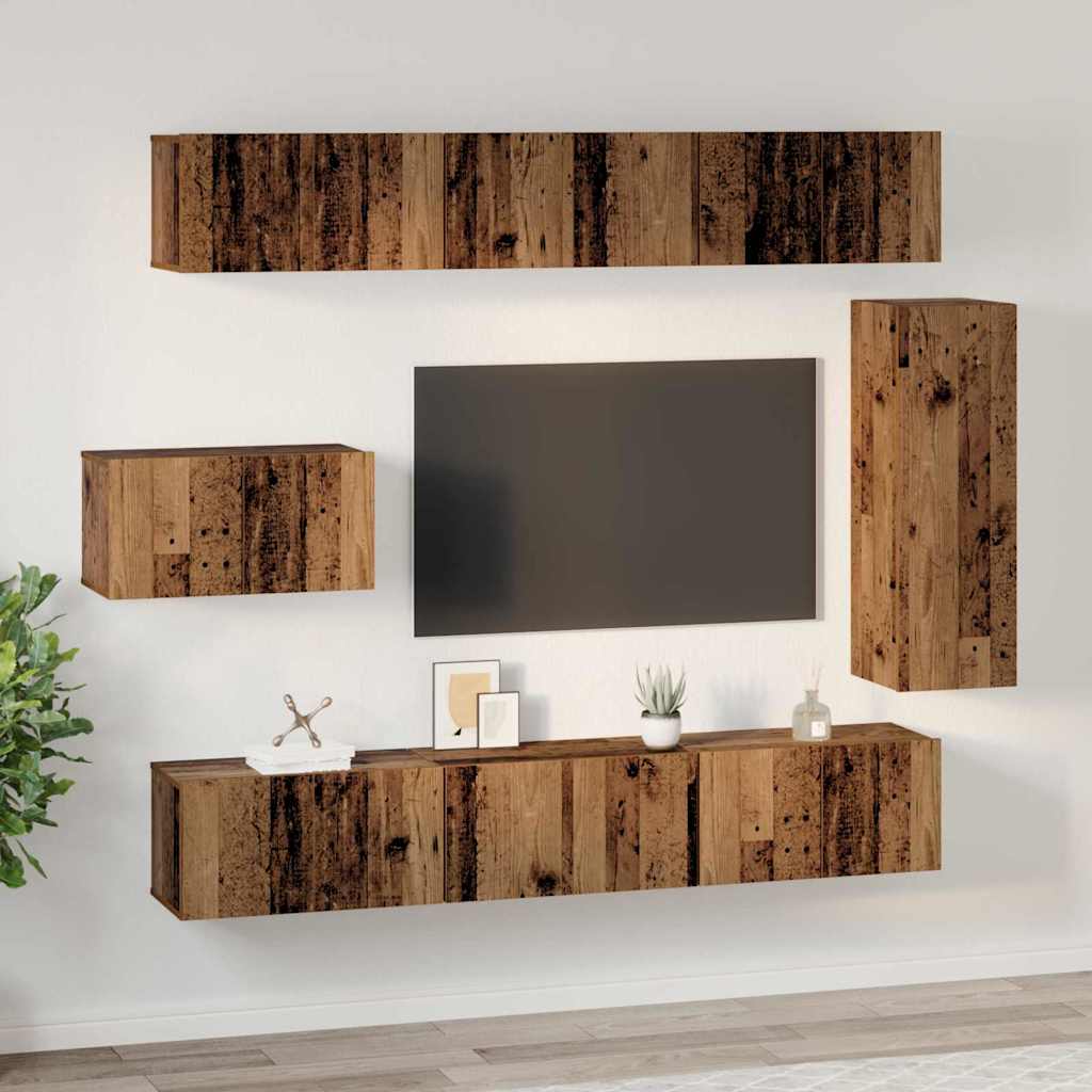 Set TV komoda Zidne 8 pcs Staro drvo Konstruirano drvo