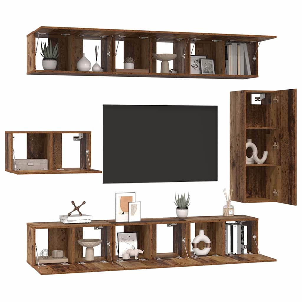 Set TV komoda Zidne 8 pcs Staro drvo Konstruirano drvo