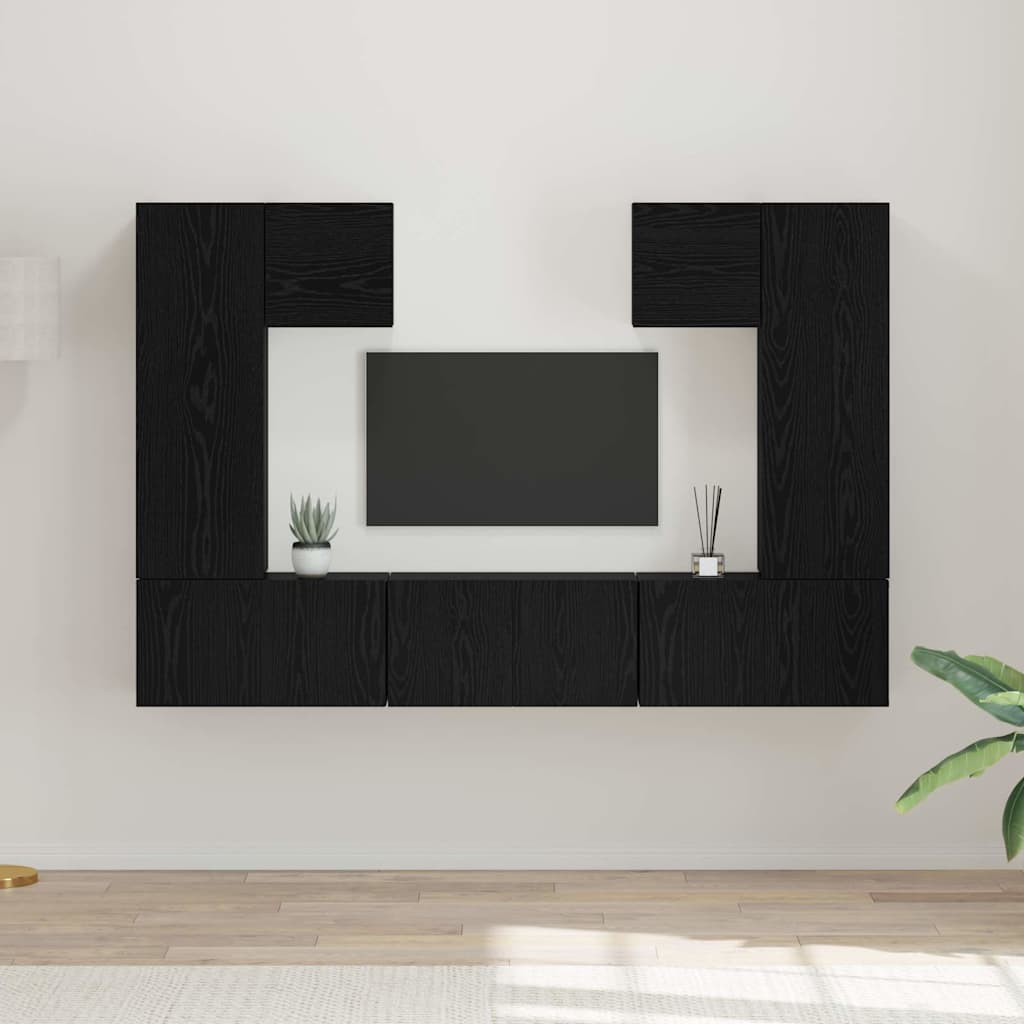 Set TV komoda Zidne 7 pcs Crni hrast Konstruirano drvo