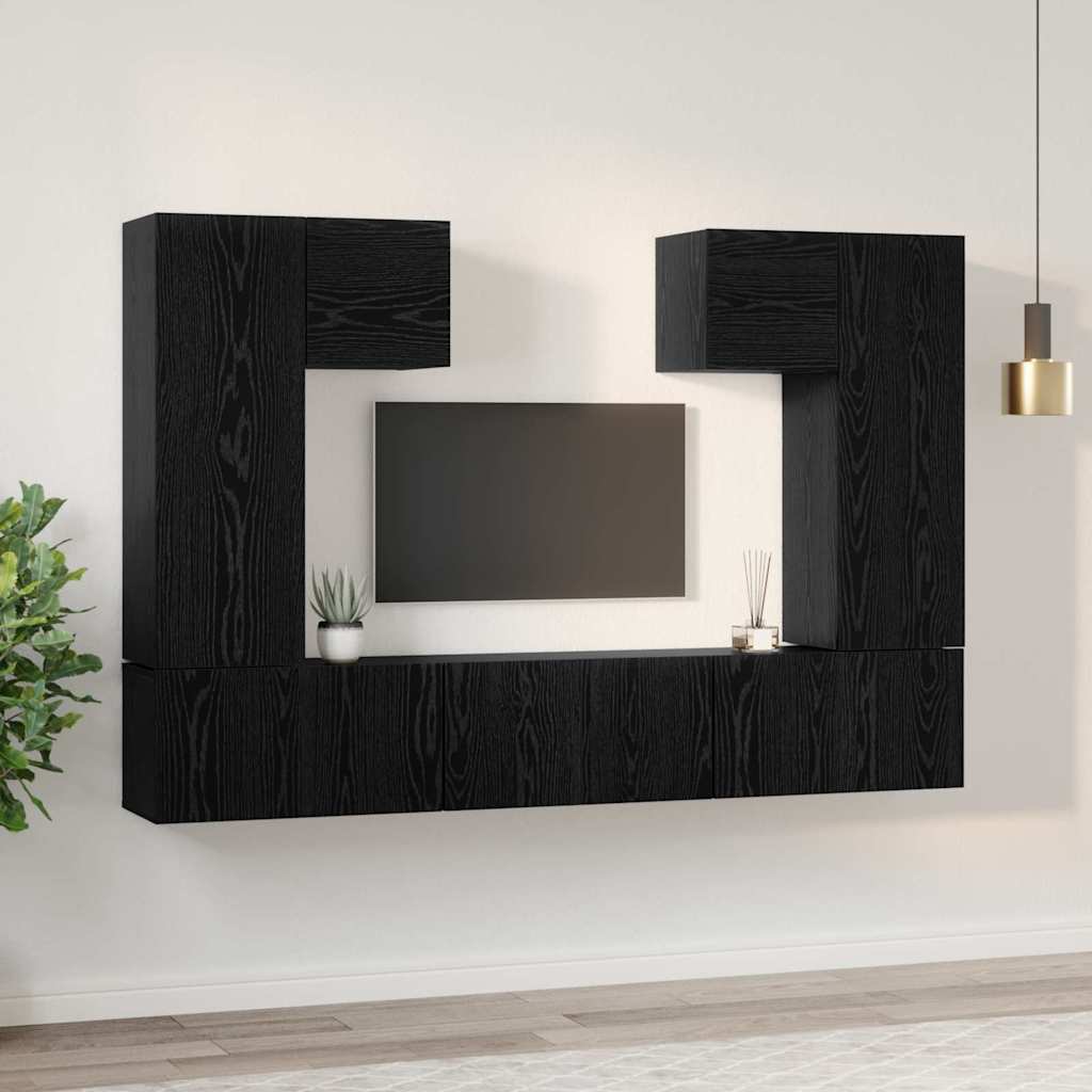 Set TV komoda Zidne 7 pcs Crni hrast Konstruirano drvo