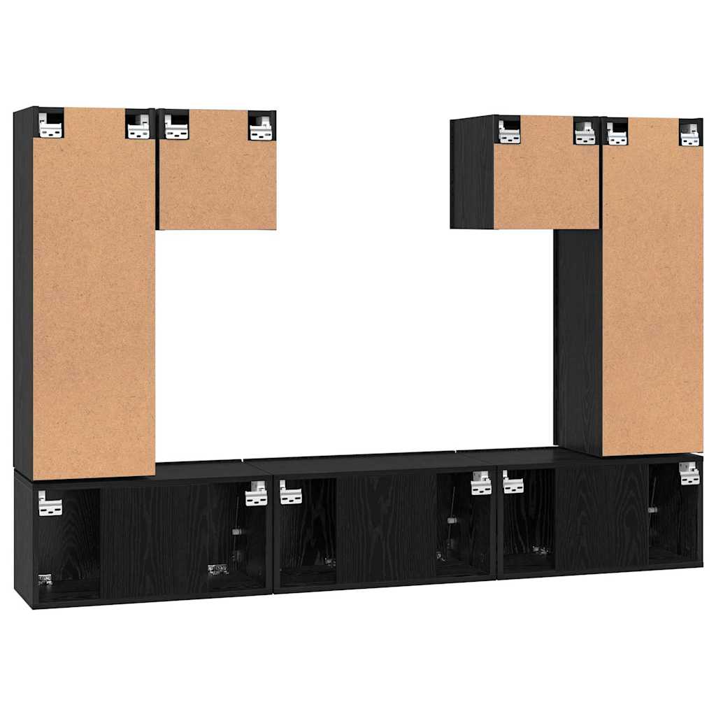 Set TV komoda Zidne 7 pcs Crni hrast Konstruirano drvo