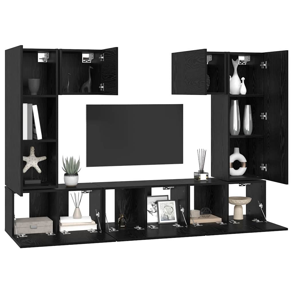 Set TV komoda Zidne 7 pcs Crni hrast Konstruirano drvo