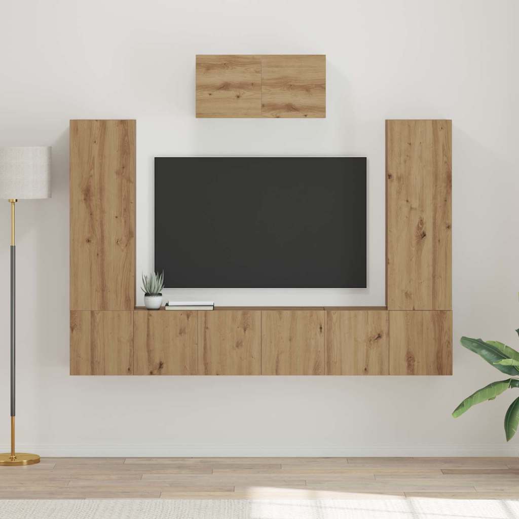 Set TV komoda Zidne 7 pcs Umjetnički hrast Konstruirano drvo