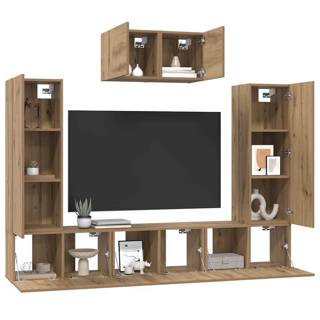 Set TV komoda Zidne 7 pcs Umjetnički hrast Konstruirano drvo