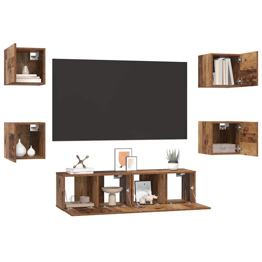 Set TV komoda Zidne 6 pcs Staro drvo Konstruirano drvo
