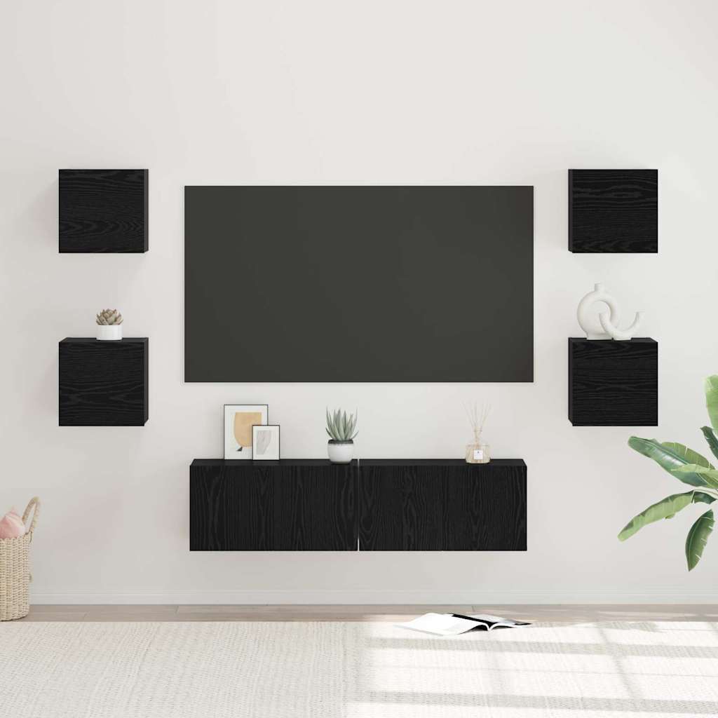 Set TV komoda Zidne 6 pcs Crni hrast Konstruirano drvo
