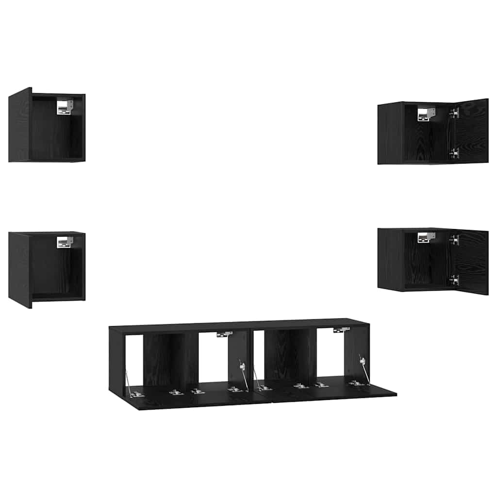 Set TV komoda Zidne 6 pcs Crni hrast Konstruirano drvo