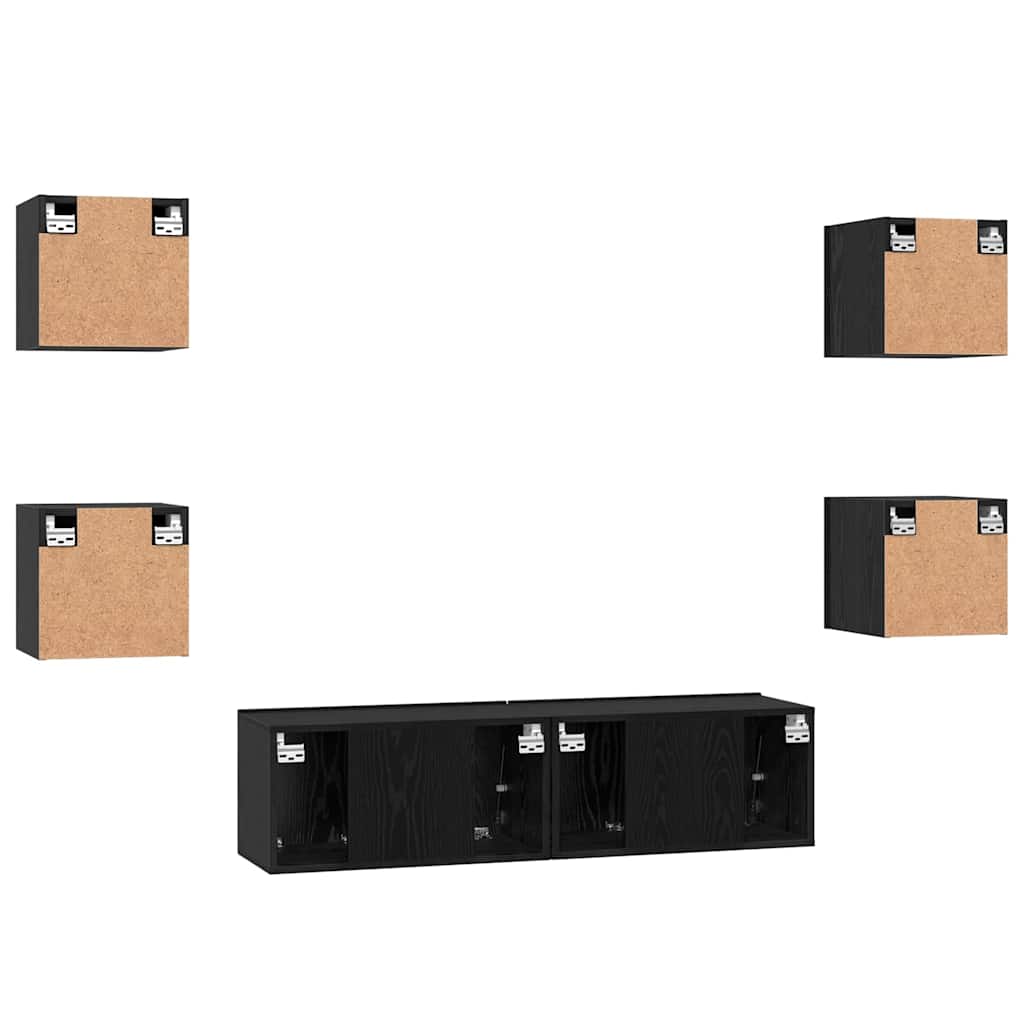 Set TV komoda Zidne 6 pcs Crni hrast Konstruirano drvo