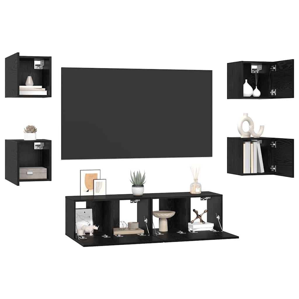 Set TV komoda Zidne 6 pcs Crni hrast Konstruirano drvo