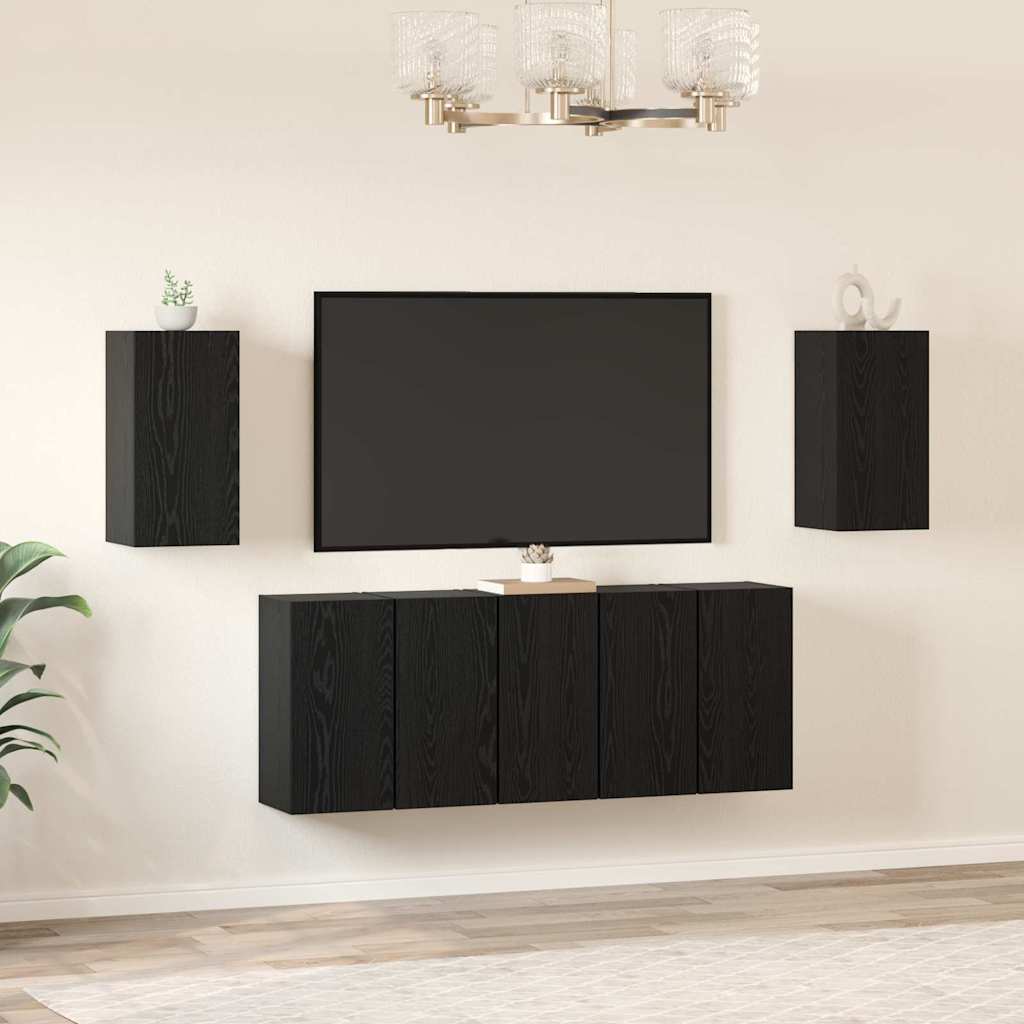 Set TV komoda Zidne 7 pcs Crni hrast 30,5 x 30 x 60 cm