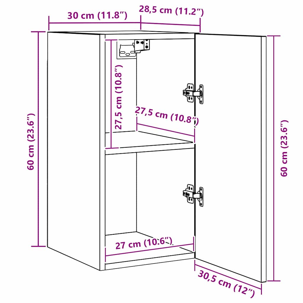 Set TV komoda Zidne 7 pcs Crni hrast 30,5 x 30 x 60 cm