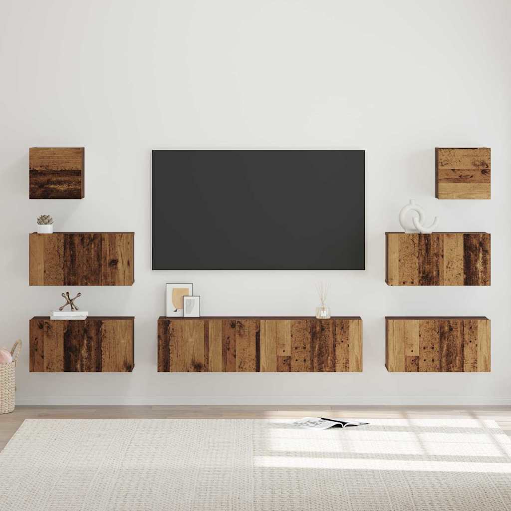 Set TV komoda Zidne 8 pcs Staro drvo Konstruirano drvo