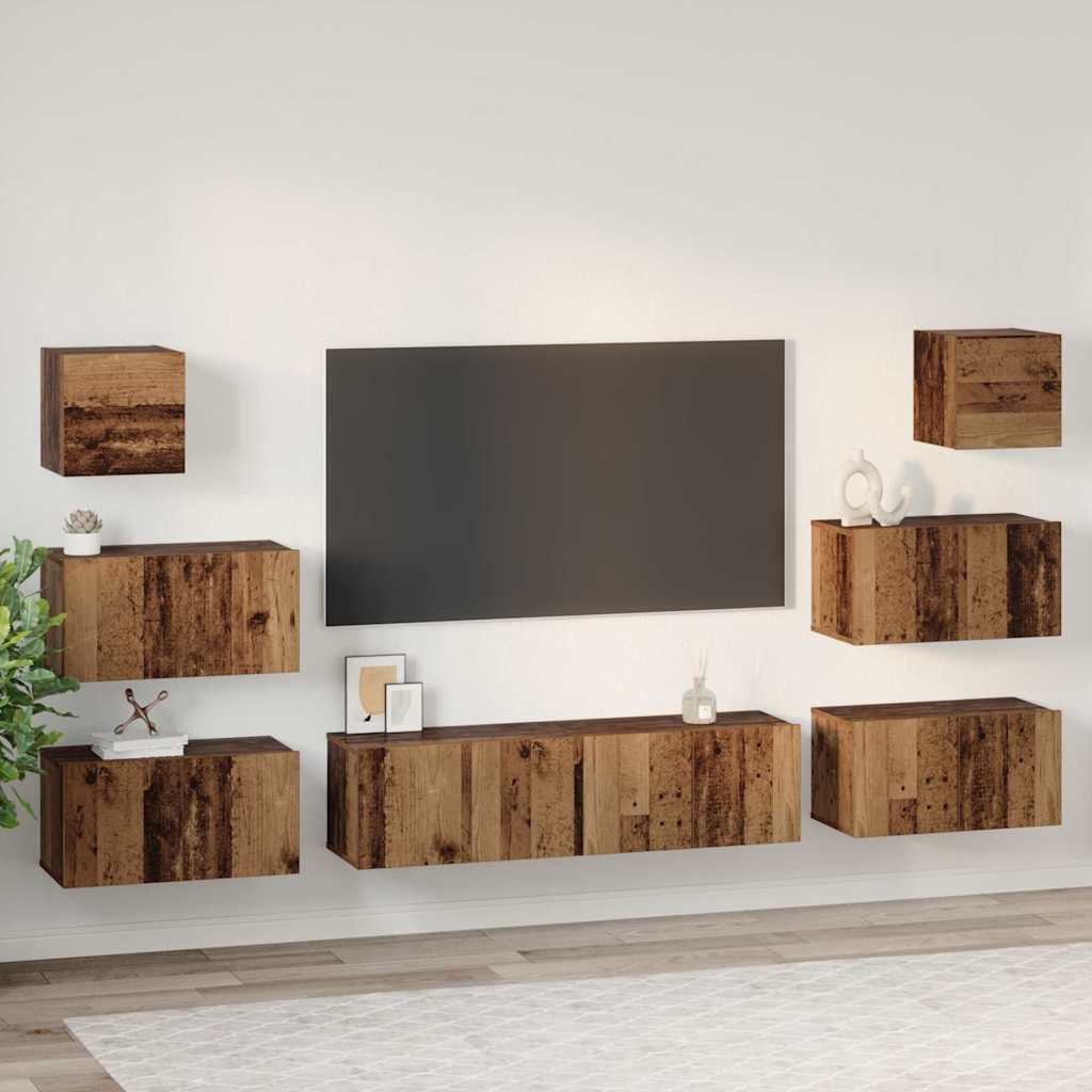 Set TV komoda Zidne 8 pcs Staro drvo Konstruirano drvo