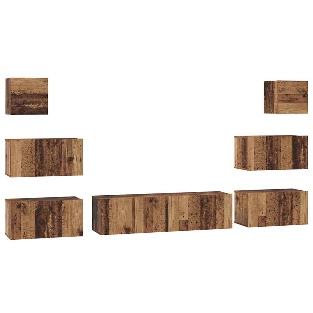 Set TV komoda Zidne 8 pcs Staro drvo Konstruirano drvo