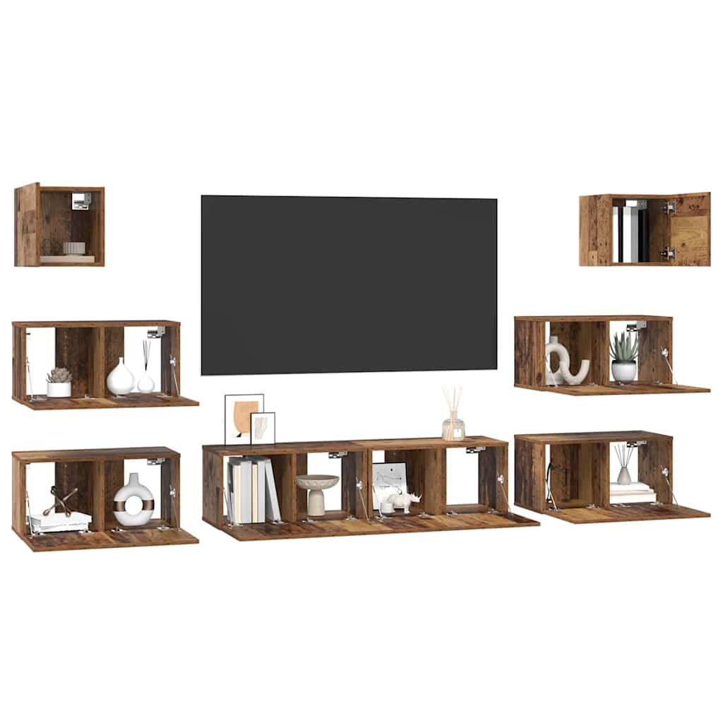 Set TV komoda Zidne 8 pcs Staro drvo Konstruirano drvo