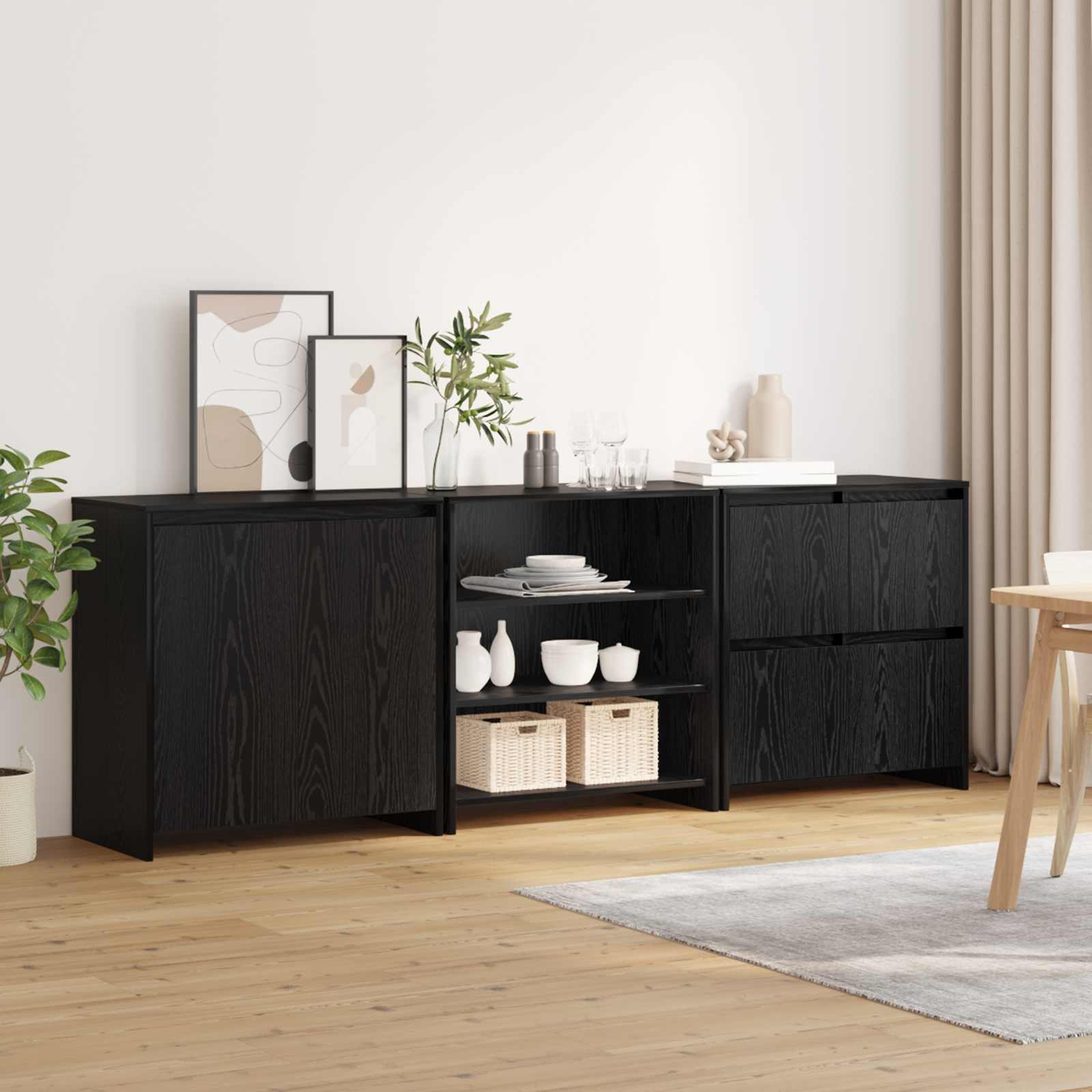 Kreveta 3 pcs Crni hrast 70 x 41 x 75 cm Konstruirano drvo