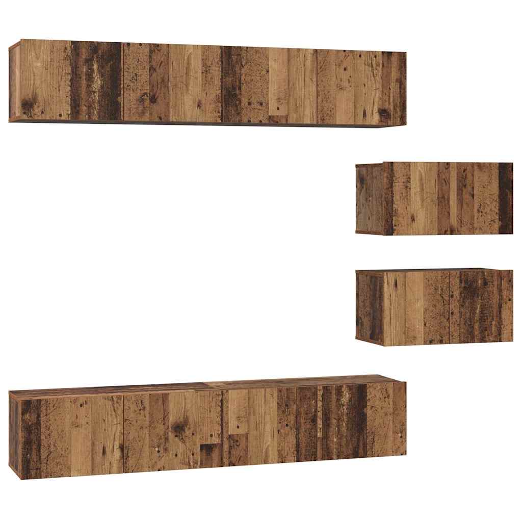 Set TV komoda Zidne 6 pcs Staro drvo Konstruirano drvo