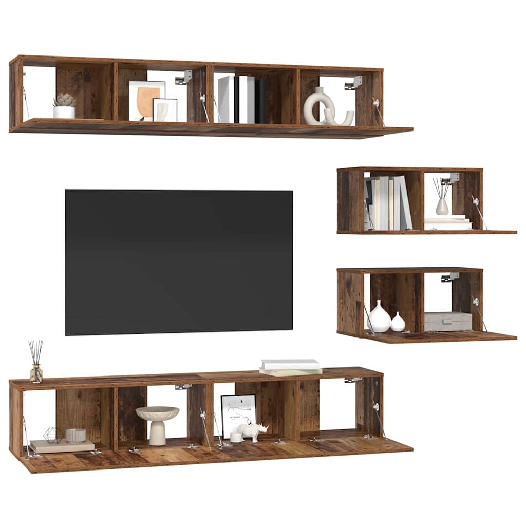 Set TV komoda Zidne 6 pcs Staro drvo Konstruirano drvo