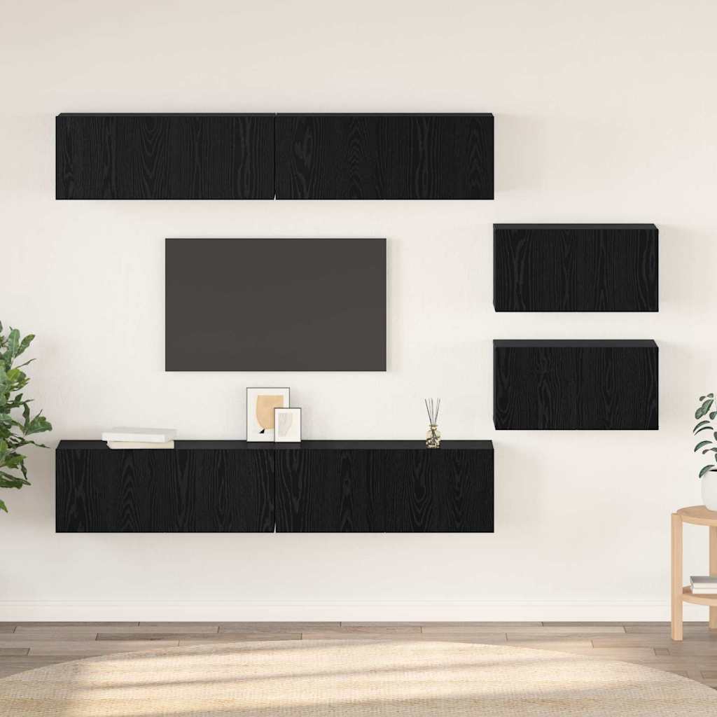 Set TV komoda Zidne 6 pcs Crni hrast Konstruirano drvo