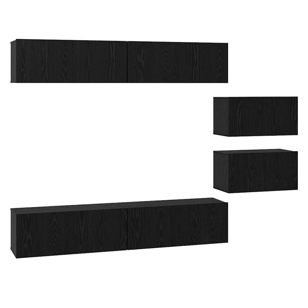 Set TV komoda Zidne 6 pcs Crni hrast Konstruirano drvo