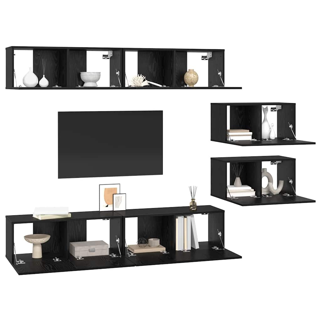 Set TV komoda Zidne 6 pcs Crni hrast Konstruirano drvo