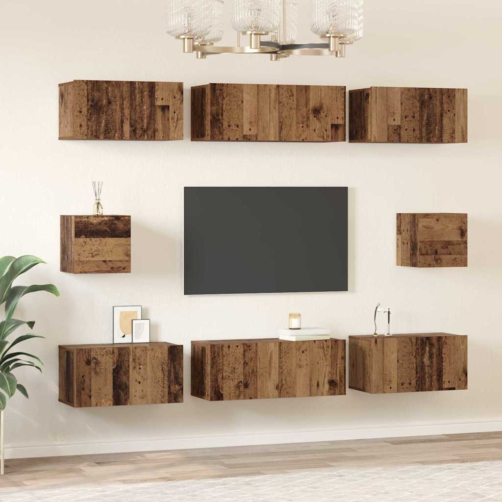 Set TV komoda Zidne 8 pcs Staro drvo Konstruirano drvo