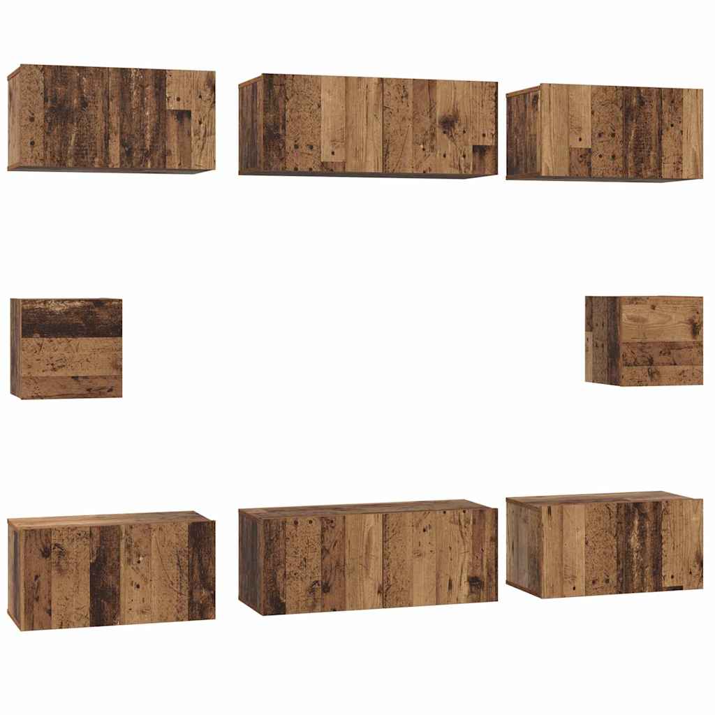 Set TV komoda Zidne 8 pcs Staro drvo Konstruirano drvo