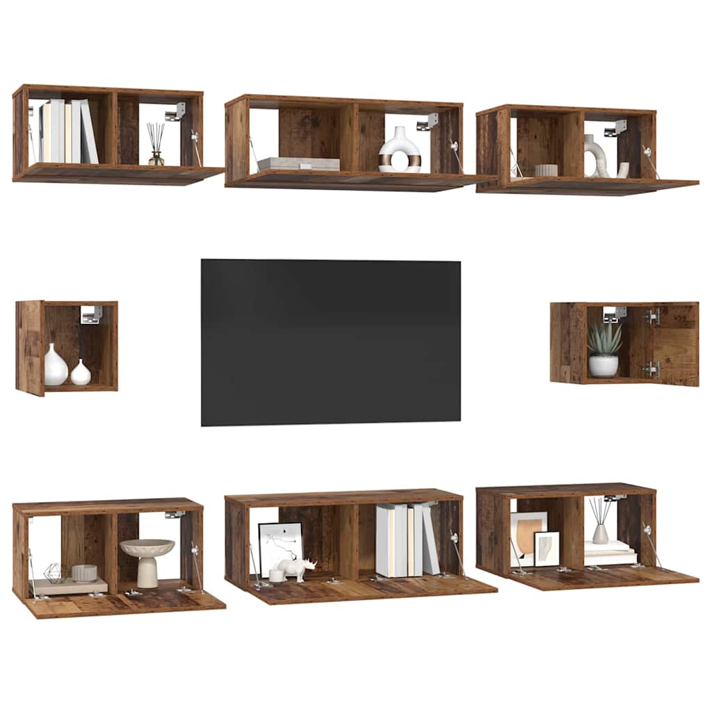 Set TV komoda Zidne 8 pcs Staro drvo Konstruirano drvo