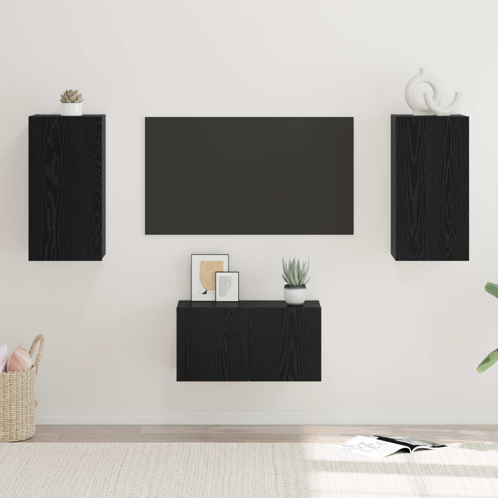 Set TV komoda Zidne 3 pcs Crni hrast Konstruirano drvo
