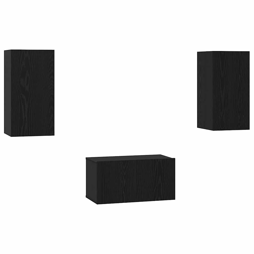 Set TV komoda Zidne 3 pcs Crni hrast Konstruirano drvo